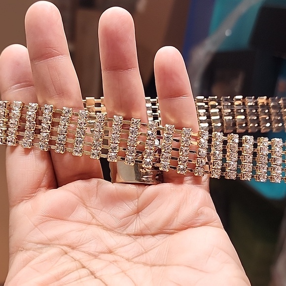 Callie Slim Thick Rhinestone Gold Chain Belt - Picture 2 of 4